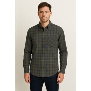 Ben Sherman Men's L Blue Plaid Long Sleeve Cotton Button Down Shirt